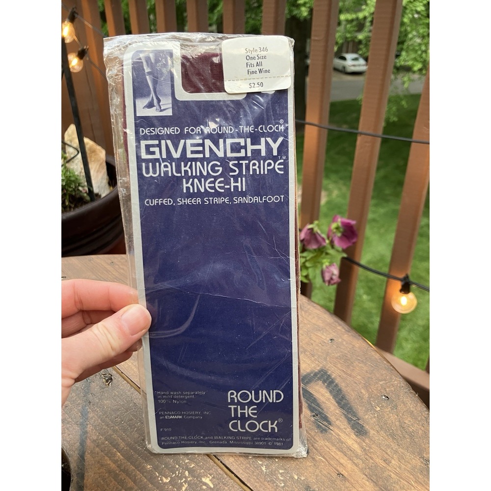 Vintage Givenchy Walking Stripe Knee-Hi Socks Fine Wine NOS Style 346